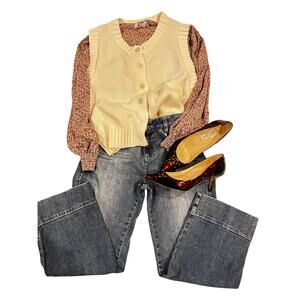 Song of Style Sweater Vest Medium Cream Cotton Blend Button Front Chunky Knit